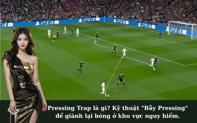 Pressing Trap là gì? Kỹ thuật "Bẫy Pressing" để giành lại bóng ở khu vực nguy hiểm.