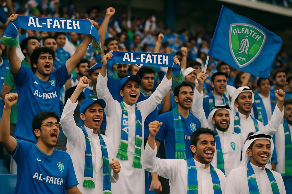 Người hâm mộ Al-Fateh cổ vũ nhiệt tình trên khán đài sân vận động Ả Rập Xê Út