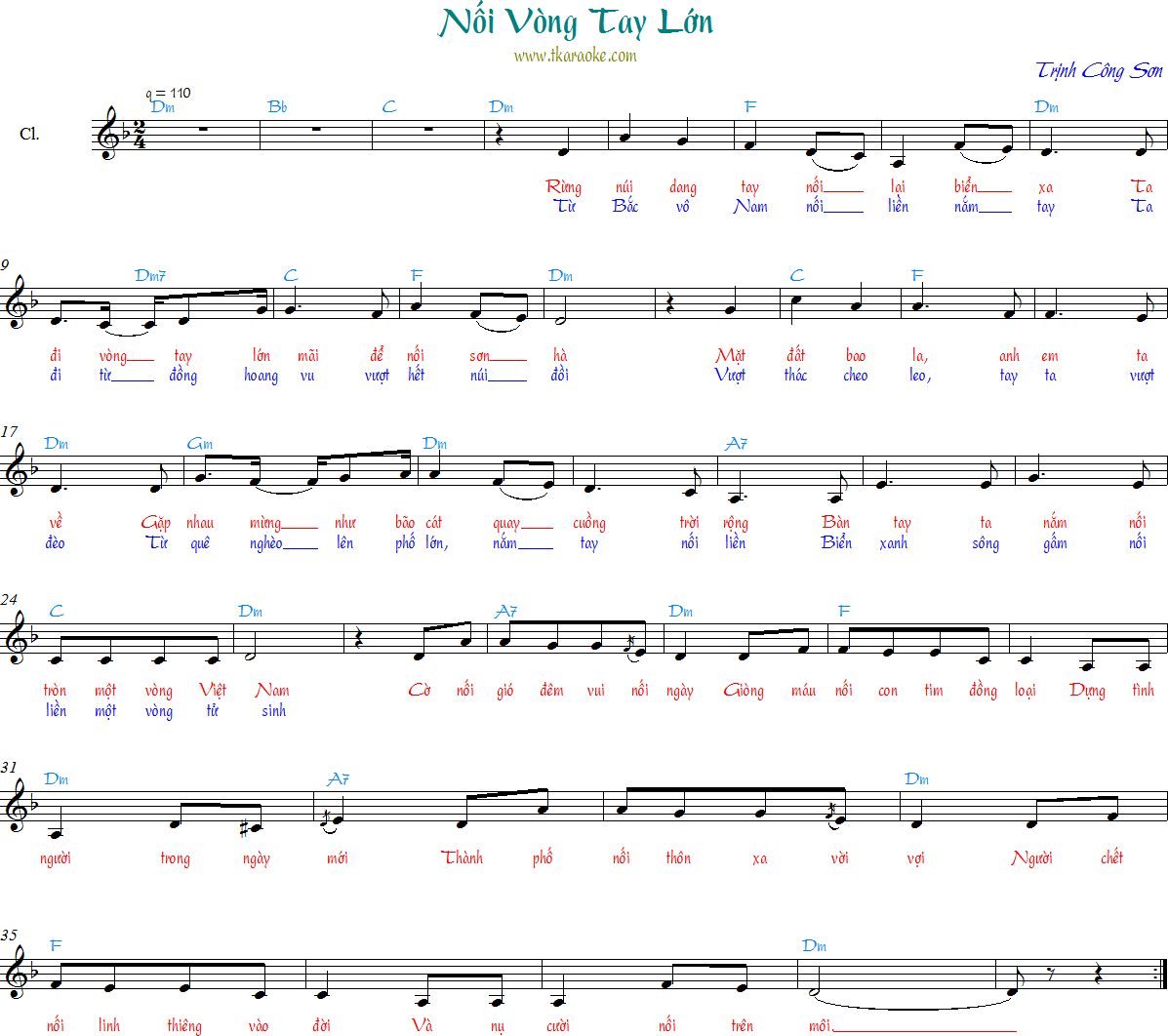 Hợp âm guitar bài Nối Vòng Tay Lớn – Trịnh Công Sơn