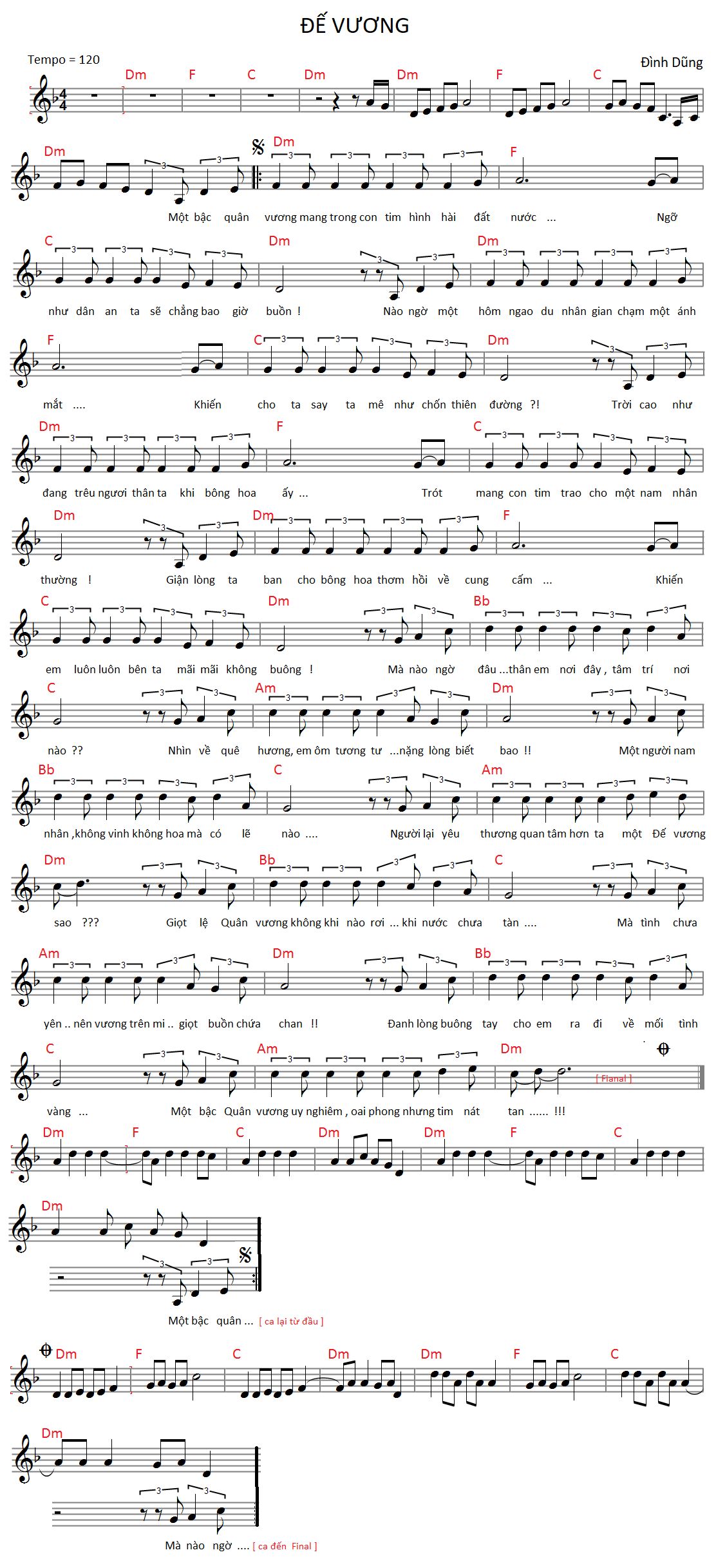 Hợp âm guitar bài Đế Vương – vòng Dm F C Am cho người mới học