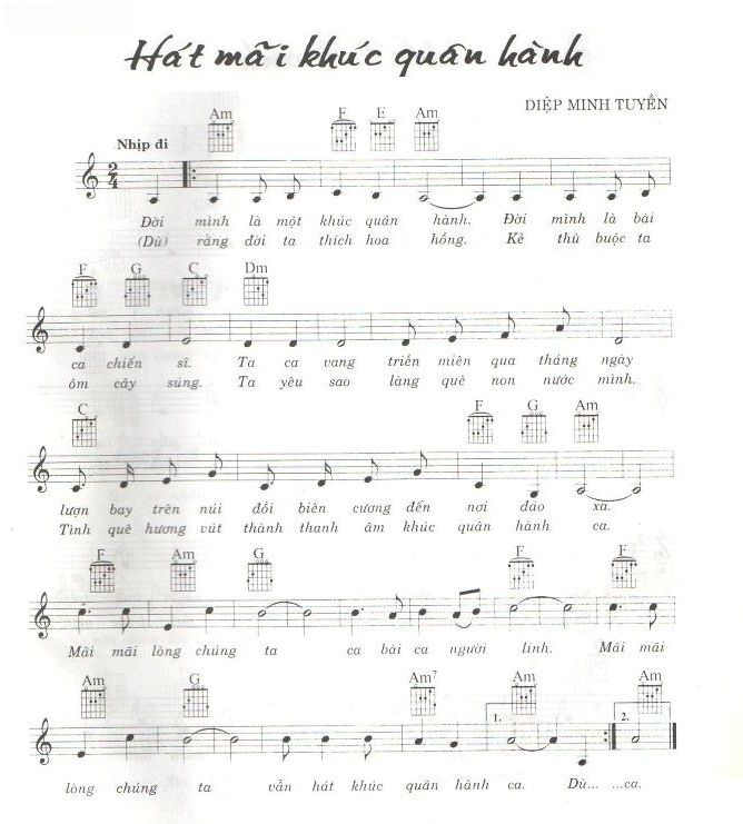 Hợp âm guitar bài Hát Mãi Khúc Quân Hành cho người mới học
