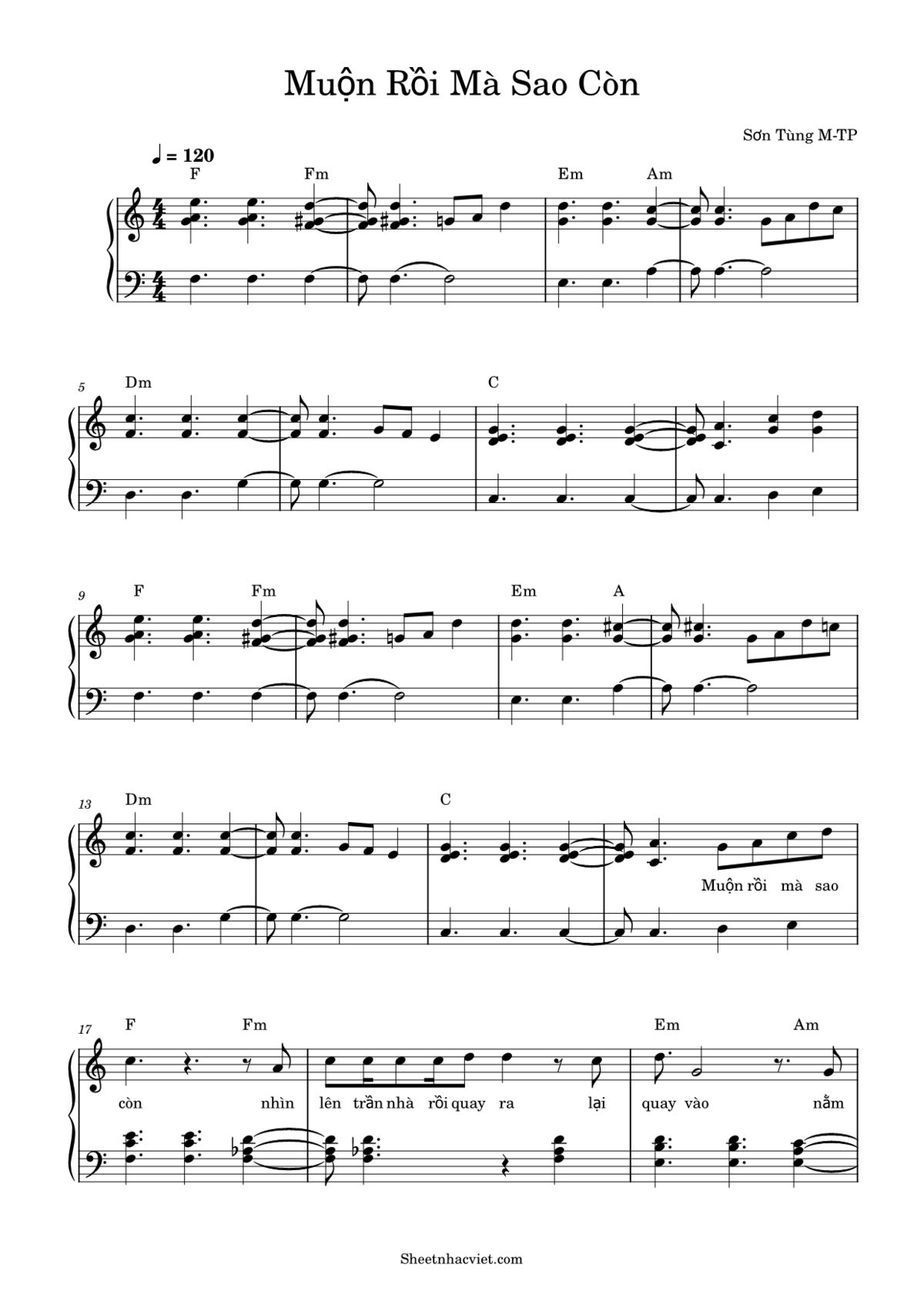 Hợp âm guitar Muộn Rồi Mà Sao Còn – vòng hợp âm F Fm Em Am Dm G C