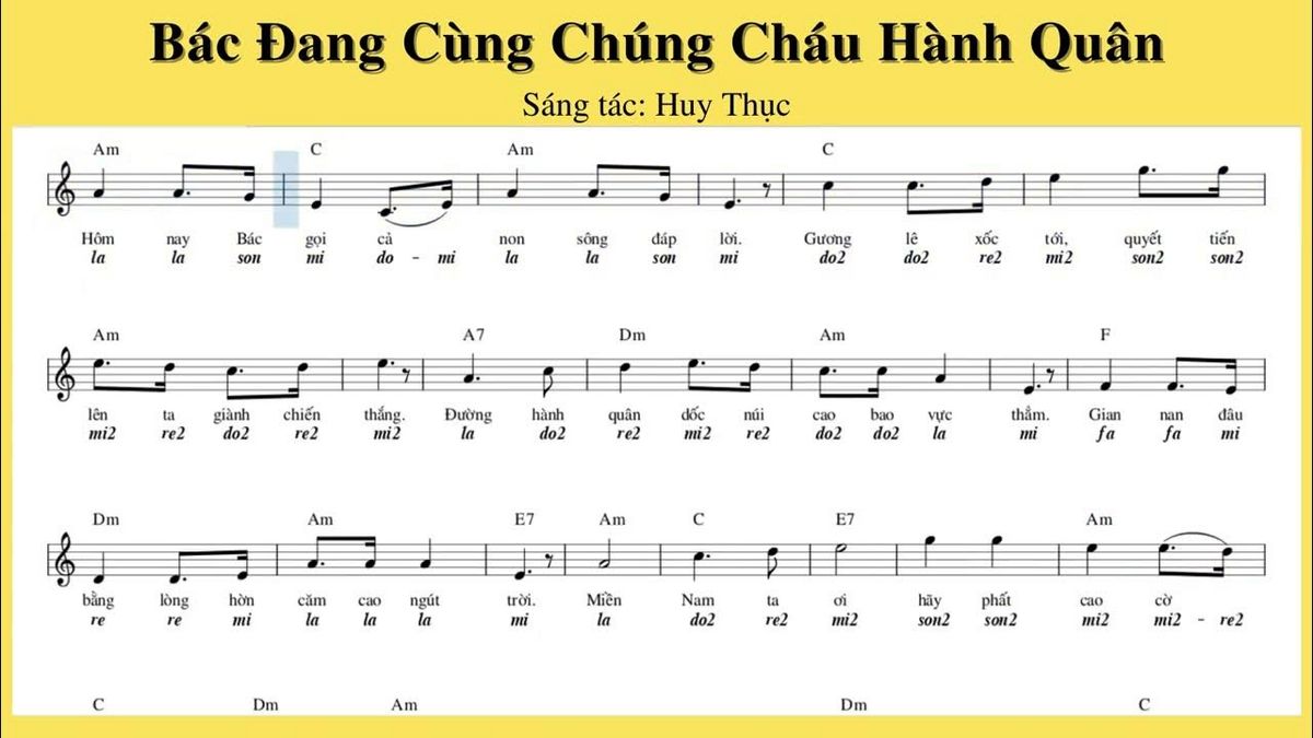 Hợp âm guitar đầy đủ bài Bác Đang Cùng Chúng Cháu Hành Quân cho người tự học