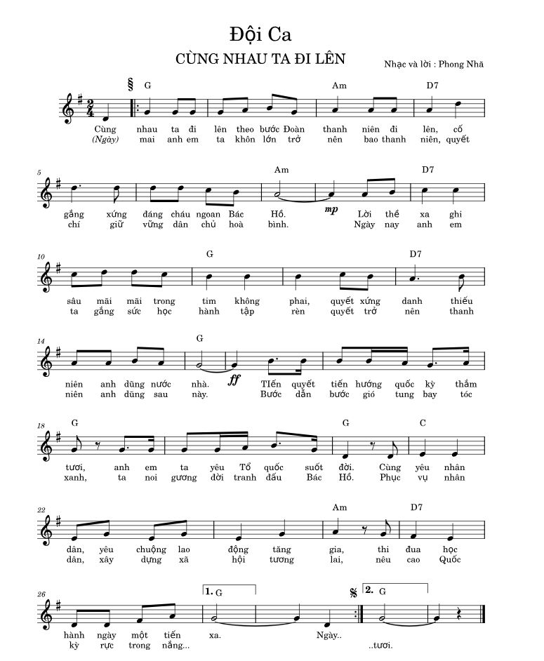 Hợp âm guitar bài Đội Ca Cùng Ta Đi Lên cho người mới học