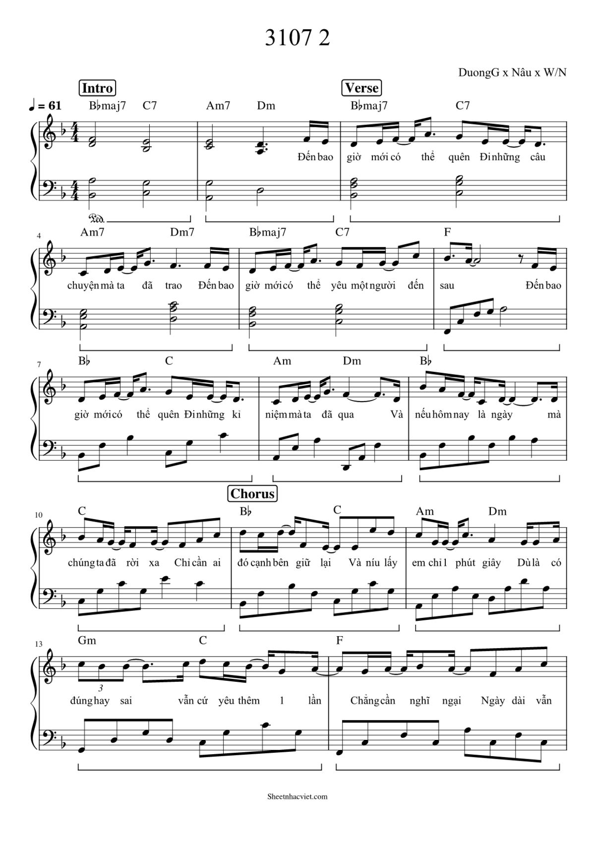Hợp âm bài hát 3107 cho guitar với giai điệu nhẹ nhàng