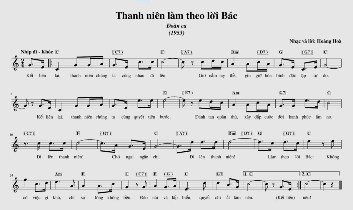 Hợp âm guitar bài Đoàn Ca – vòng chord G major phù hợp hát tập thể