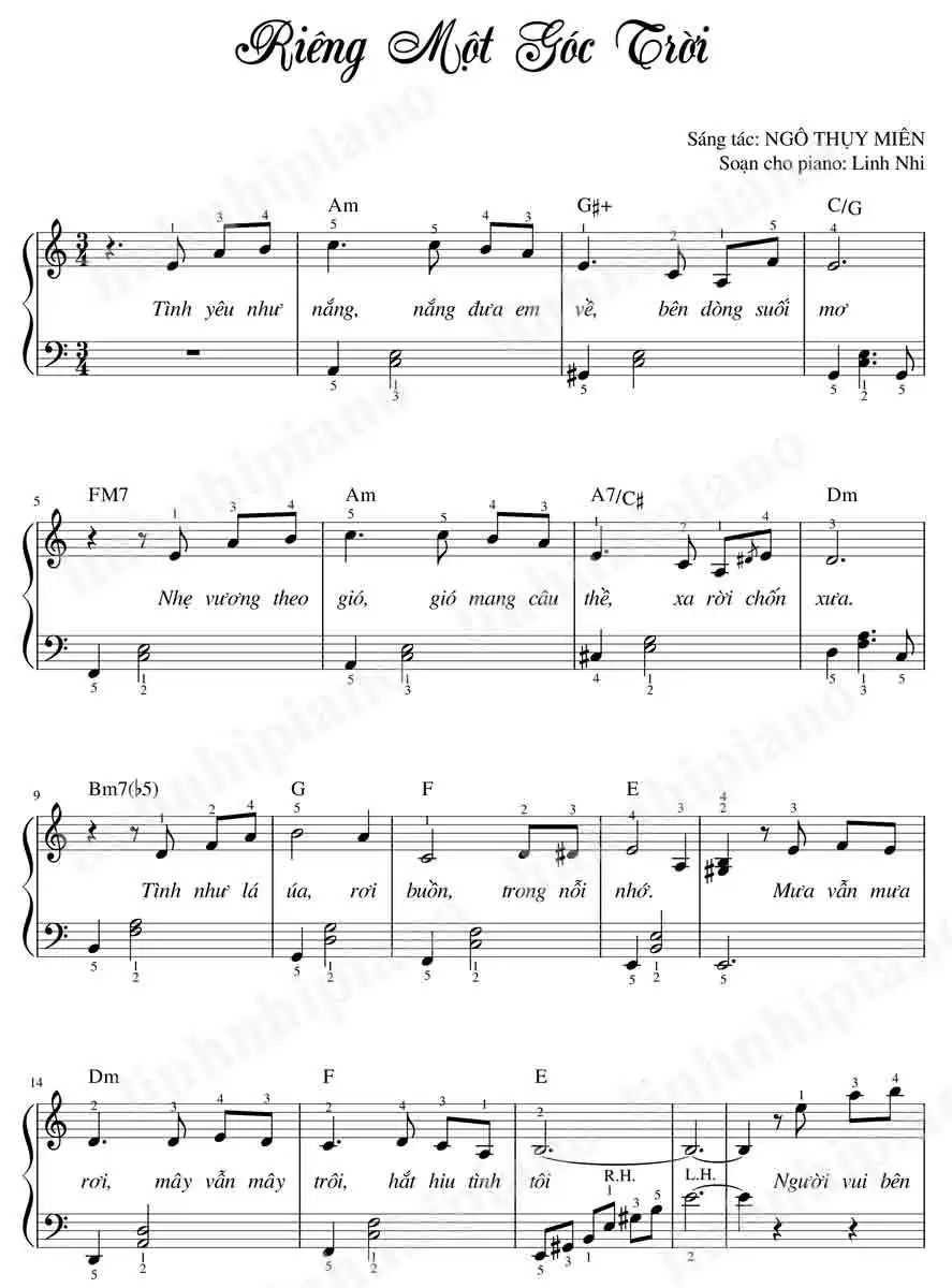 Hợp âm guitar bài Riêng Một Góc Trời theo từng đoạn