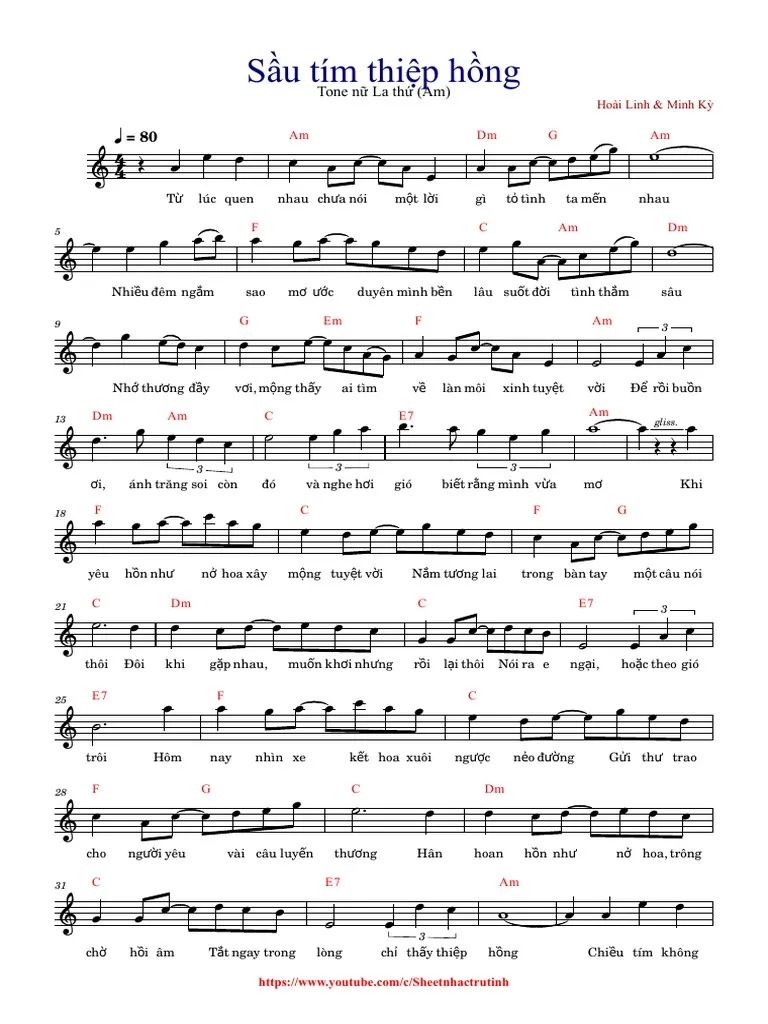 Hợp âm guitar bài Sầu Tím Thiệp Hồng theo từng đoạn